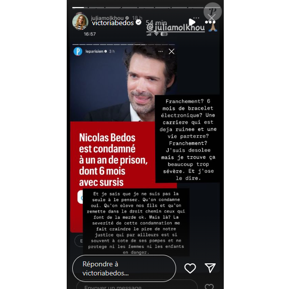 Pointant le scandale d'une telle sévérité pour "un bisou dans le cou" et des mains baladeuses en boîte de nuit
Victoria Bedos a repartagé des stories de personnes prenant la défense de Nicolas Bedos