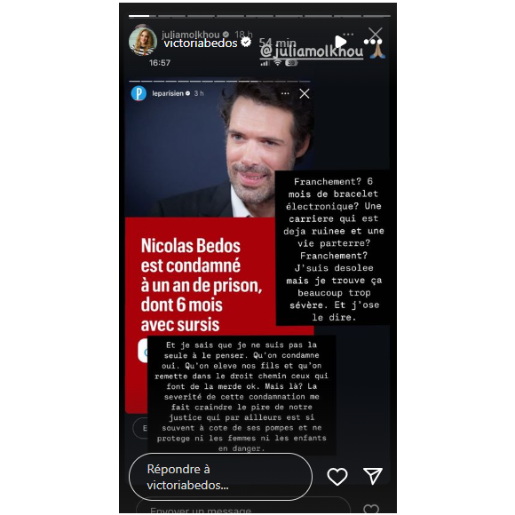 Pointant le scandale d'une telle sévérité pour "un bisou dans le cou" et des mains baladeuses en boîte de nuit
Victoria Bedos a repartagé des stories de personnes prenant la défense de Nicolas Bedos