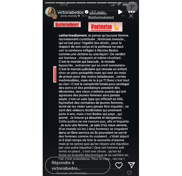 Victoria Bedos a repartagé des stories de personnes prenant la défense de Nicolas Bedos