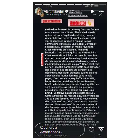 Victoria Bedos a repartagé des stories de personnes prenant la défense de Nicolas Bedos