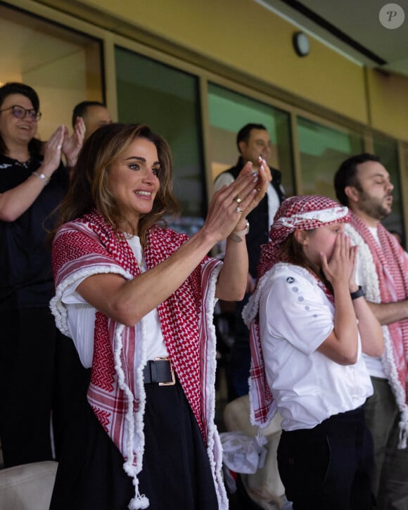 La reine Rania assiste à la finale de la Coupe d'Asie entre l'équipe nationale de football jordanienne et l'équipe nationale de football du Qatar, à Doha, au Qatar, le 11 février 2024. Photo par Balkis Press/ABACAPRESS.COM