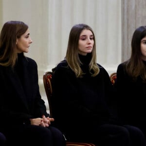 La princesse Clotilde Courau et ses filles les princesses Vittoria et Luisa - Veillée funèbre du prince Victor-Emmanuel de Savoie, en l'Eglise de Sant'Uberto à Turin, en présence de sa veuve Marina Ricolfi-Doria, de son fils, le prince E-P. de Savoie avec sa femme la princesse Clotilde Courau et leurs filles les princesses Vittoria et Luisa, le 9 février 2024. Le fils du dernier roi d'Italie s'est éteint le 3 février 2024 à l'âge de 86 ans. © Dominique Jacovides/Bestimage 