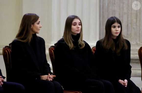 La princesse Clotilde Courau et ses filles les princesses Vittoria et Luisa - Veillée funèbre du prince Victor-Emmanuel de Savoie, en l'Eglise de Sant'Uberto à Turin, en présence de sa veuve Marina Ricolfi-Doria, de son fils, le prince E-P. de Savoie avec sa femme la princesse Clotilde Courau et leurs filles les princesses Vittoria et Luisa, le 9 février 2024. Le fils du dernier roi d'Italie s'est éteint le 3 février 2024 à l'âge de 86 ans. © Dominique Jacovides/Bestimage 