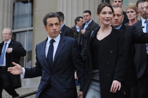 Carla Bruni et Nicolas Sarkozy à leur arrivée à l'Université de Columbia le 29 mars 2010
 