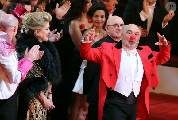 Catherine Deneuve, Gerard Jugnot et Michel Blanc - Exclusif - Gala de l'Union Des Artistes sous la presidence de Catherine Deneuve et Michel Blanc au Cirque Alexis Gruss a Paris le 12 Novembre 2012 