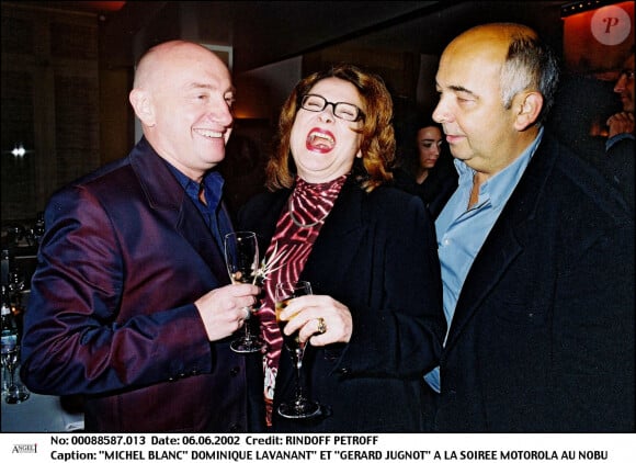 Michel Blanc, Josiane Balasko et Gérard Jugnot à la soirée Motorola au Nobu à Paris le 6 juin 2002