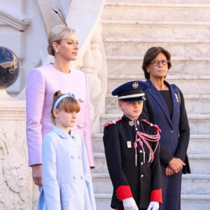 la princesse Charlene de Monaco, le prince héritier Jacques, la princesse Gabriella, la princesse Stéphanie de Monaco dans la cour du palais princier le jour de la fête nationale de Monaco le 19 novembre 2024. © Jean-Charles Vinaj / Pool Monaco / Bestimage 