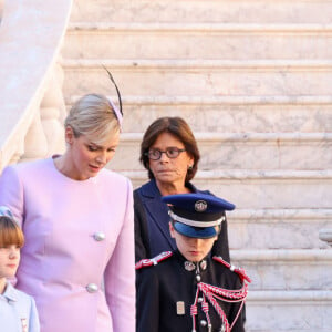 la princesse Charlene de Monaco, le prince héritier Jacques, la princesse Gabriella, la princesse Stéphanie de Monaco dans la cour du palais princier le jour de la fête nationale de Monaco le 19 novembre 2024. © Jean-Charles Vinaj / Pool Monaco / Bestimage 