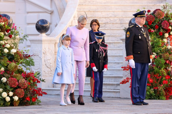 la princesse Charlene de Monaco, le prince héritier Jacques, la princesse Gabriella, la princesse Stéphanie de Monaco dans la cour du palais princier le jour de la fête nationale de Monaco le 19 novembre 2024. © Jean-Charles Vinaj / Pool Monaco / Bestimage 