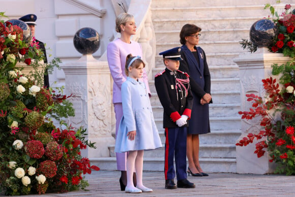 la princesse Charlene de Monaco, la princesse Stéphanie de Monaco, le prince héritier Jacques, la princesse Gabriella dans la cour du palais princier le jour de la fête nationale de Monaco le 19 novembre 2024. © Jean-Charles Vinaj / Pool Monaco / Bestimage 