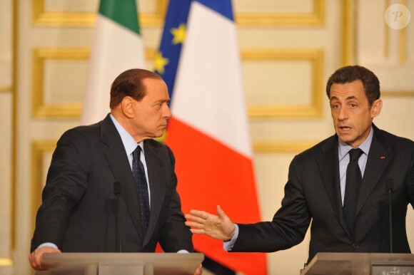 Nicolas Sarkozy et Silvio Berlusconi au Sommet franco-italien, à l'Elysée. 09/04/2010
