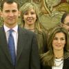 Letizia d'Espagne et son époux Felipe à Madrid, au palais royal, à l'occasion d'une réunion. Le 14 avril 2010