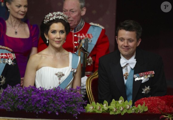 Frederik et Mary de Danemark aux 70 ans de la reine Margrethe de Danemark. Copenhague, le 15/04/2010