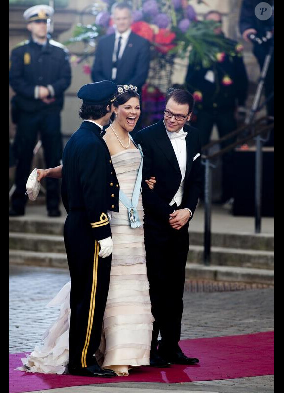 Carl Philip de Suède, Victoria de Suède et Daniel Westling aux 70 ans de la reine Margrethe de Danemark. Copenhague, le 15/04/2010