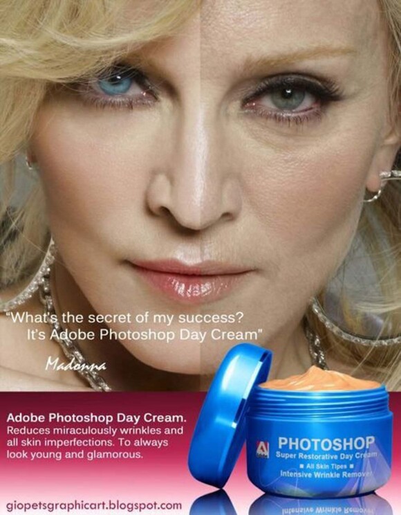 Fausse pub pour la crème de jour Photoshop mettant en scène Madonna