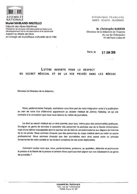 Lettre ouverte de la députée Muriel Marland-Militello à Christophe Barbier, directeur de la publication de l'Express, en date du 7 juin 2010. (Partie 1)