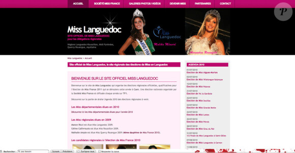 Capture d'écran du site internet officiel de Miss France, région Languedoc