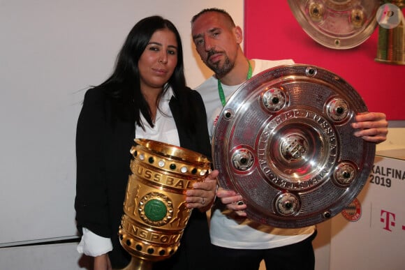 Wahiba RIBERY with the Cup, Cup, Trophy and Franck RIBERY (FC Bayern Munich) with the cup, championship cup. FC Bayern Munich-Champions Banquet Football, Season 2018/19, DFB Cup Final RB Leipzig (L) - FC Bayern Munich (M) 0-3, on May 25, 2019. Photo by DPA/ABACAPRESS.COM 