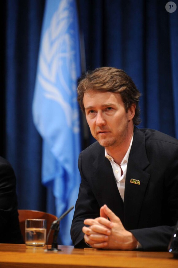 Edward Norton aux Nations Unies, New York, le 8 juillet 2010