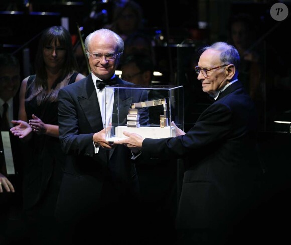 Polar Music Prize, Stockholm le 30 août 2010 : Le roi Carl XVI Gustaf de Suède et Ennio Morricone