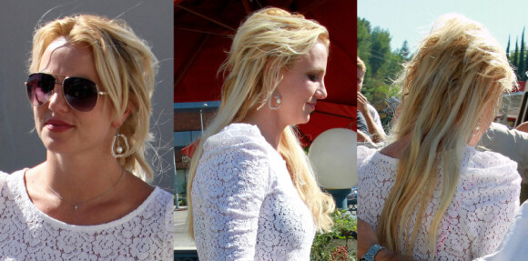 Britney Spears rencontre quelques problèmes de cheveux au Johnny Rocket de Los Angeles le 17 septembre 2010