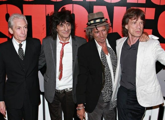 Charlie Watts, Ronnie Wood, Keith Richards et Mick Jagger en 2008 à New York 