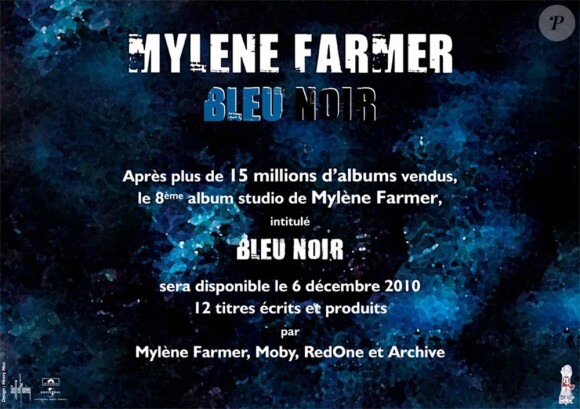 Mylène Farmer, communiqué album Bleu Noir, le 21 octobre 2010
