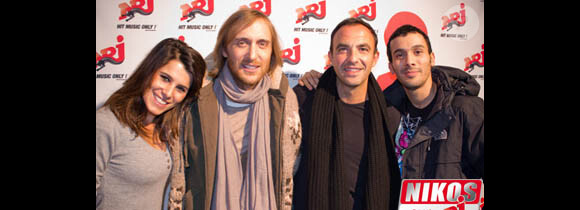 Karine Ferri, David Guetta, Nikos et Mustapha El Atrassi dans le 6/9 sur NRJ, le 30 novembre 2010