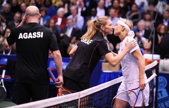 Steffi Graf, Andre Agassi et Martina Navratilova lors du WTT Smash Hits à Washington en novembre 2010