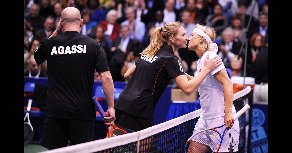 Steffi Graf, Andre Agassi et Martina Navratilova lors du WTT Smash Hits