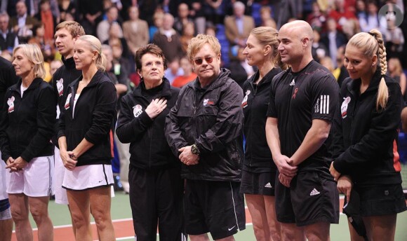 L'équipe de Billie Jean King et Elton John lors du WTT Smash Hits à Washington en novembre 2010