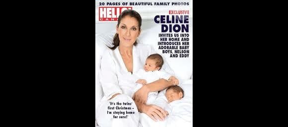 Céline Dion et ses jumeaux en couverture du magazine Hello !