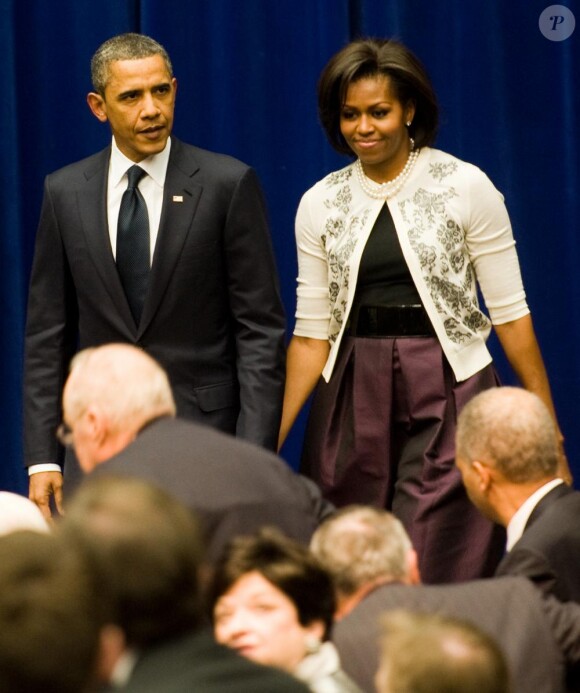 Barack et Michelle Obama à Tucson mercredi 12 janvier 2011 pour  l'hommage aux victimes de la fusillade de Tucson du 8 janvier 2011.