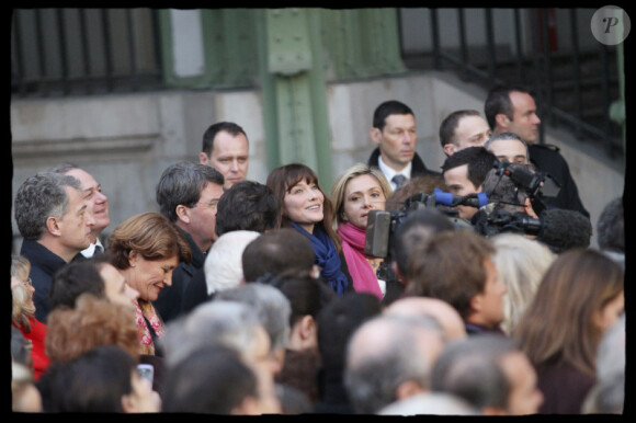 Carla Bruni et Valérie Pécresse assiste au discours de Nicolas Sarkozy, le mercredi 19 janvier 2011. Il a présenté ses voeux au monde de l'éducation et de la culture.