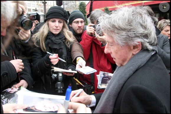 Roman Polanski, lors de son arrivée au Fouquet's, sur les Champs-Elysées, à Paris, pour le déjeuner des nominés des César 2011, le 5 février 2011.