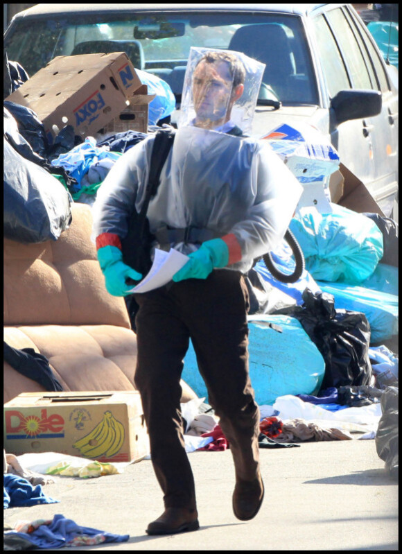 Jude Law en plein tournage du film Contagion à San Francisco le 13 février 2011
