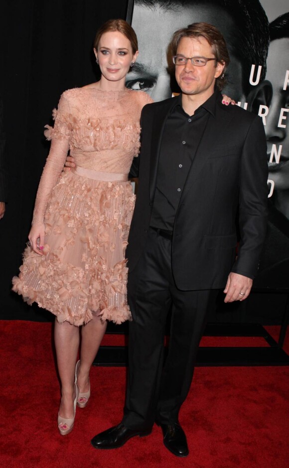 La superbe Emily Blunt et Matt Damon à l'occasion de l'avant-première de L'agence, qui s'est tenue au Ziegfeld Theatre de New York, le 14 février 2011.