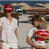 Boris Becker, sa femme Lily, leur fils Amadeus et le petit Elias Becker, sur la plage à Miami, le 7 mars 2011