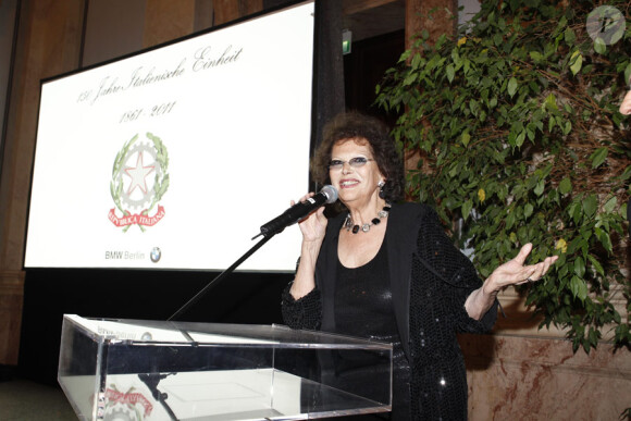 Claudia Cardinale lors de la soirée pour le 150e anniversaire de l'unité italienne, organisée par l'ambassade d'Italie à Berlin le 17 mars 2011