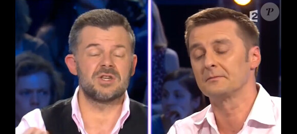 Eric Naulleau et Pascal Husting, dans l'émission On n'est pas couché du samedi 26 mars sur France 2.