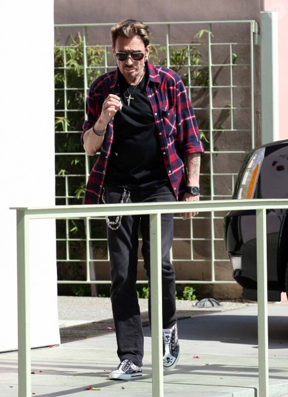 Johnny Hallyday et Laeticia en famille, à Pacific Palisades, le 3 avril 2011.