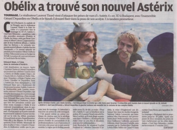 Article du Parisien, du 23 avril 2011, sur le tournage d'Astérix 4