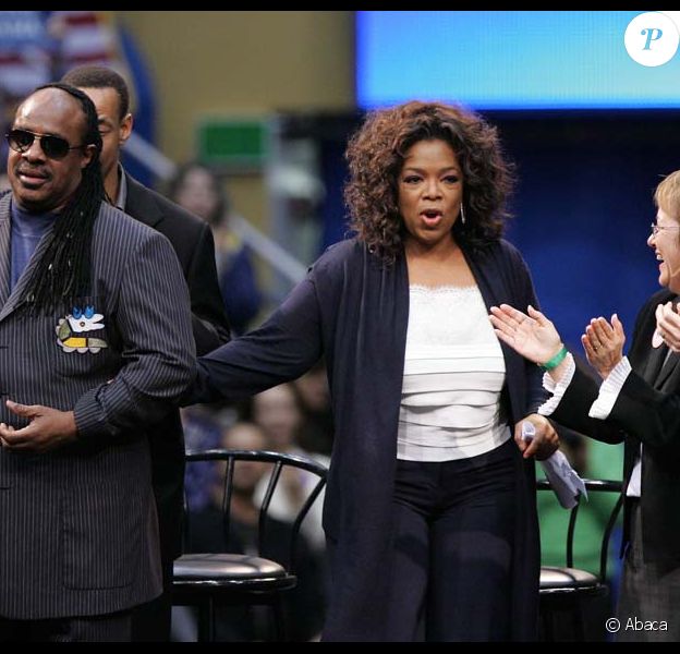 Oprah Winfrey et Stevie Wonder à Los Angeles, le 3 février 2008.