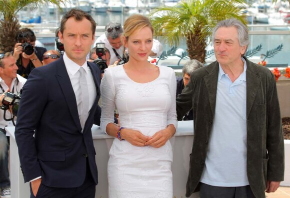 Jude Law, Robert de Niro et Uma Thurman, festival de Cannes, le 12 mai 2011.