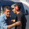 Antonio Banderas arrive à Rio de Janeiro en hélicoptère le 24 mai 2011 pour faire la promotion de son parfum.
