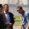 Antonio Banderas arrive à Rio de Janeiro en hélicoptère le 24 mai 2011 pour faire la promotion de son parfum.