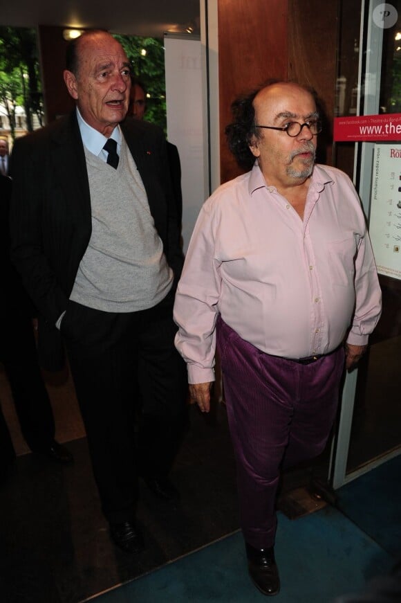 Jacques Chirac et Jean-Michel Ribes arrivent à la cinquième fête annuelle de la Fondation Culture et Diversité, présidée par Marc Ladreit de Lacharrière au Théâtre du Rond Point à Paris le 30 mai 2011