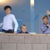 Brooklyn, 12 ans, Roméo, 8 ans, et Cruz, 6 ans assistent au match de leur père David Beckham avec les Galaxy contre D.C. United, à Los Angeles, le 3 juin 2011.
