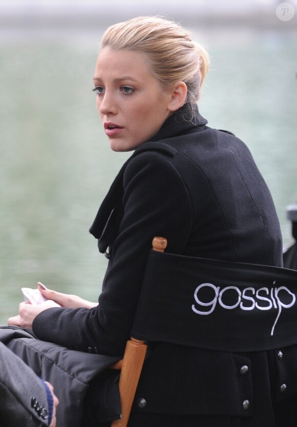 Blake Lively sur le tournage de la série Gossip Girl, à New York, en octobre 2009.