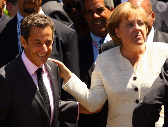 Angela Merkel  et Nicolas Sarkozy à l'Aquila le 9 juillet 2009